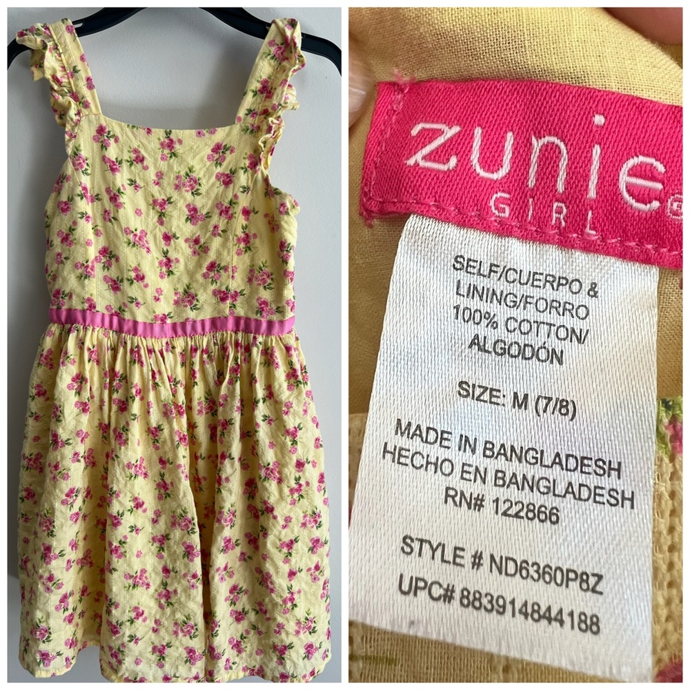 Zunie Yellow Dress with Pink Floral Design